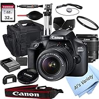 Canon EOS 3000D (Rebel T100) DSLR Camera with 18-55mm f/3.5-5.6 Zoom Lens + 32GB Card, Tripod, Case, and More (18pc Bundle)