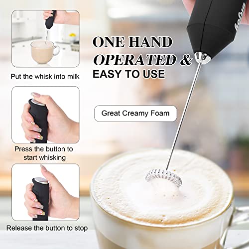 Milk Frother Electric Mixer Coffee - Battery Operated Whisk Handheld Drink Stirrer Mixing Wand - Mini Coffee Foam Blender Hand Held For Matcha, Latte, Cappuccino, Frappe, Chocolate (No-Stand) #TOP3