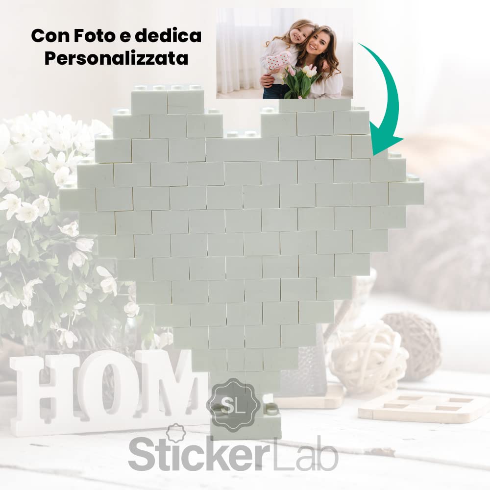 StickerLab Cuore in Mattoncini Regali Personalizzati, Made in Italy - Idea Regalo Personalizzata - Stampa Foto, Regali Personalizzabili - Festa della Mamma, Anniversario, San Valentino - 16x16cm