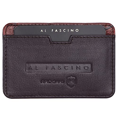 Image of AL FASCINO Leather Credit Card Holder Leather Wallet for Men Slim Minimalist Front Pocket Slim Wallet