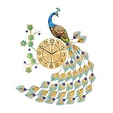 🦚🦚【Material und Größe】: Die luxuriöse Pfauen Wanduhr besteht aus Metall und ist langlebig. Größe: 65 x 75 cm.