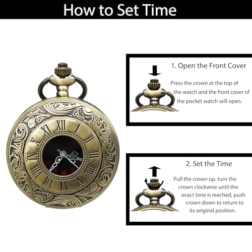 SIMAOTE Relógio de bolso vintage de quartzo masculino clássico Steampunk com corrente/numerais roman
