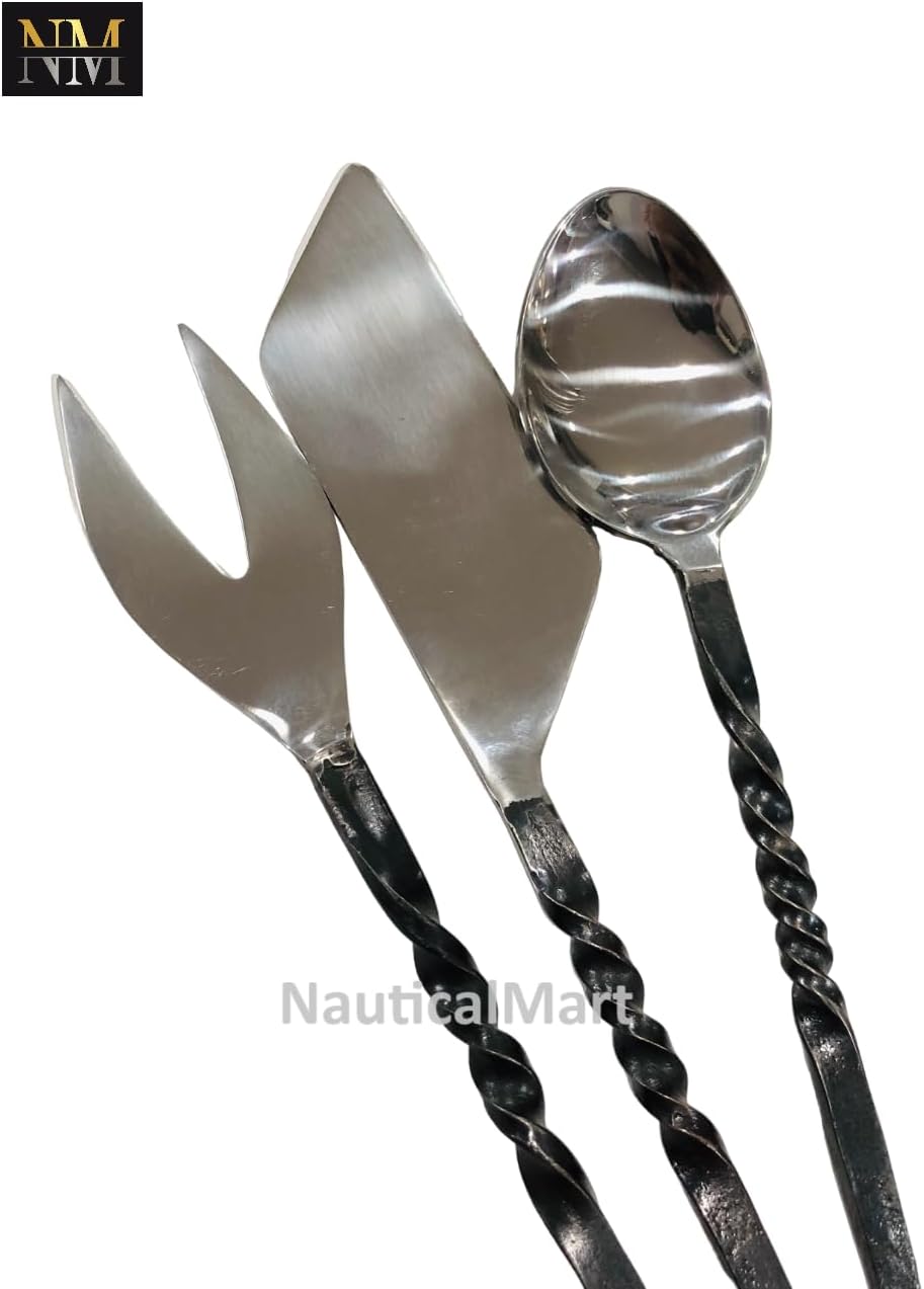 NauticalMart Medieval Feasting Set 3 Pieces Cutlery Knife, Fork, Spoon with leather Case