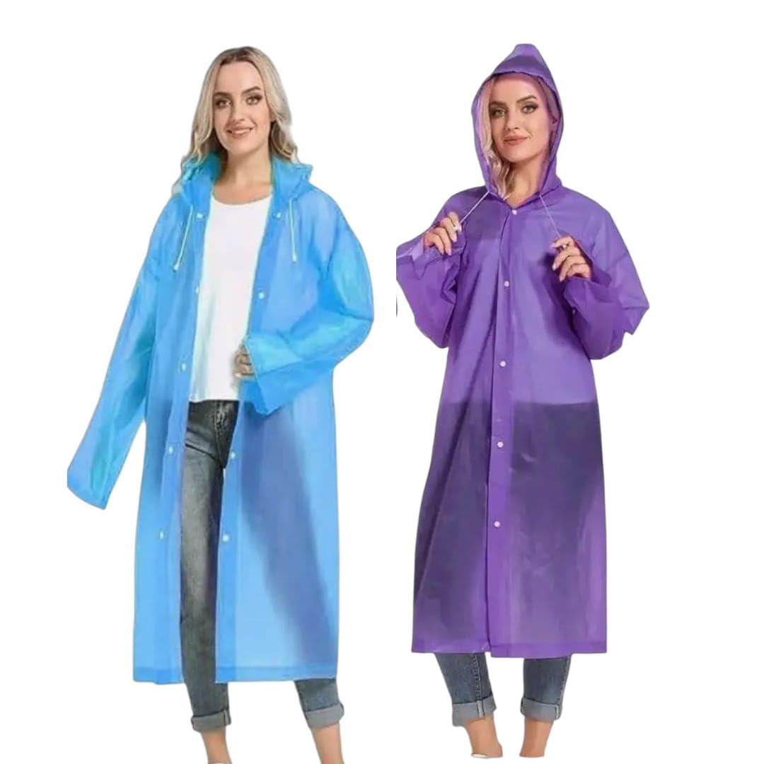Natani Traders EVA Rain Coat with Hood, Waterproof Raincoat, Long Length, Button Closure, Drawstring Hood, Available in Blue and Purple (pack of 2)-image-11