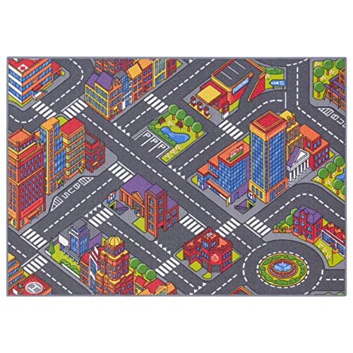 Carpet Studio Anti-Slip Speelmat Auto, 95x100cm, Kindertapijt voor Slaapkamer, Kinderkamer & Speelkamer, Jongen & Meisje, 30°C Wasbaar - Playcity