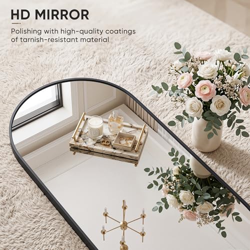 Image of Full Length Mirror, 58 inchx19 inch Arched Floor Mirror Freestanding, Floor Standing Full Body Mirror with Stand for Bedroom, Hanging Mounted for Living Room Cloakroom