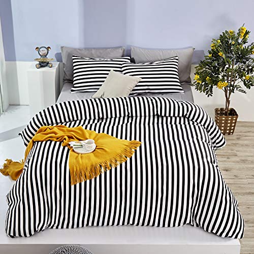 Clothknow Black White Comforter Set Twin Striped Farmhouse Bedding Comforter Set Kids Boys Girls Comforter Ticking Bedding Soft Cozy Comforter 3Pcs Twin Comforter Sets #TOP5