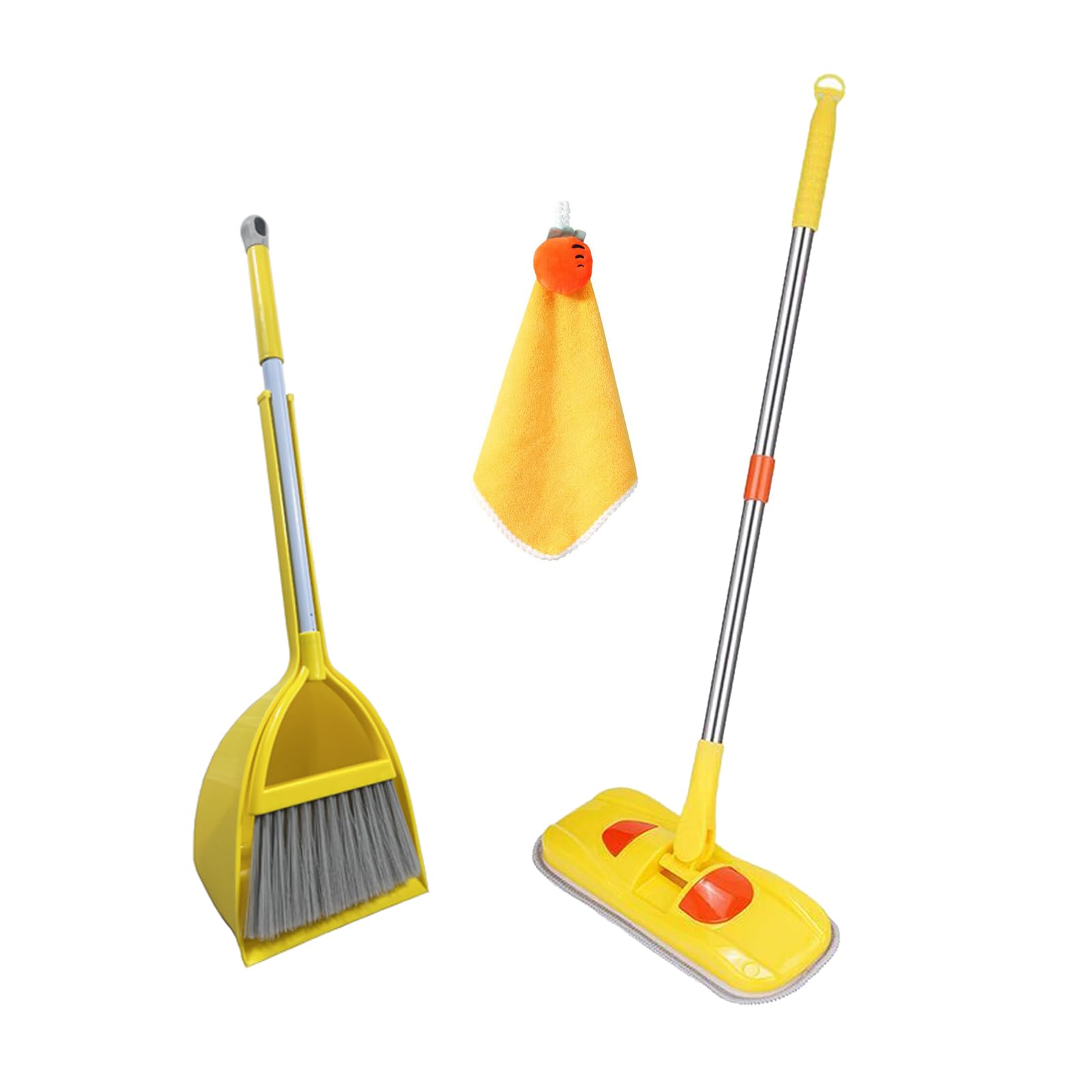 Kids Cleaning Set for Toddlers 4 Pcs Housekeeping Play Set Housekeeping Pretend Play Kit -Broom,Dustpan,Mop,Hand Towel (Yellow 4-Piece Set)