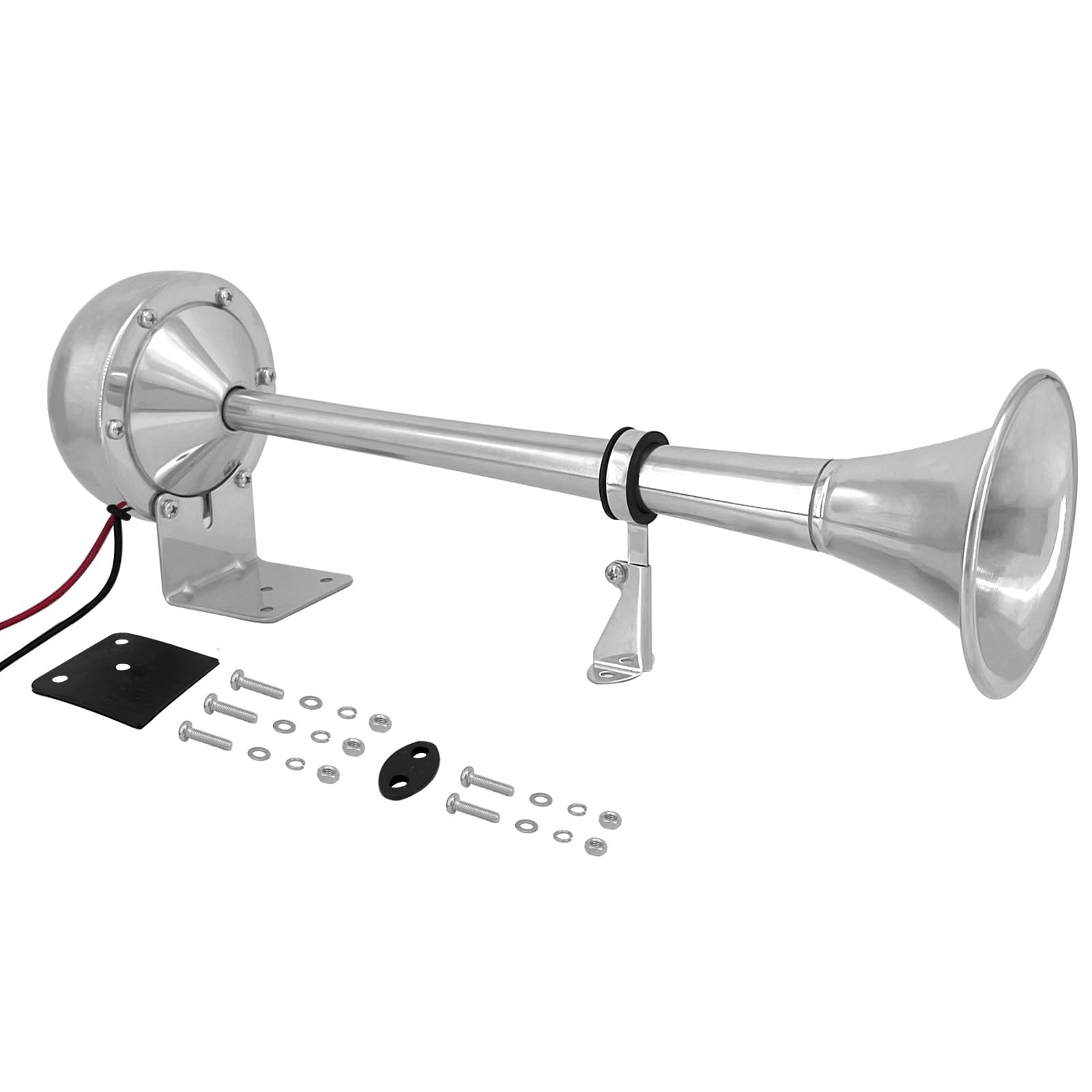 Tromba Elettrica Marina Auto Barca Clacson Tromba Singola Avvisatore Sonoro Acciaio Inox 12V Costruzione Solida Finitura Installazione Diretta Adatto, 24V Tubo Singolo