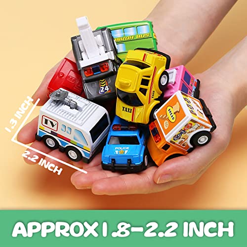 18 Pack Assorted Pull Back Car Toys For Kid With Storage Organizer Box, Mini Model Vehicle Set With Display Case For Child Toddler, Small Play Truck Bulk For Boy And Girl Party Favors, Birthday Gift #TOP4