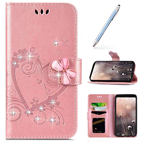 Robinsoni Case Compatible with Samsung Galaxy Note 10 Plus Phone Case Wallet Case Leather Phone Cover Shockproof Glossy Diamond Case Flip Notebook Cover Heavy Duty Case Hard Case Butterfly Rose Gold
