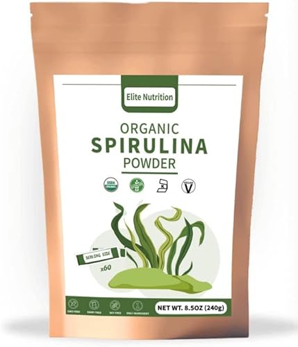 Elite Nutrient Organic Spirulina Powder, Non-GMO, USDA Certified, A Superfood with High Protein, Boost Energy, Enhance Immunity, Regulate Blood Glucose Metabolism, Individual Package