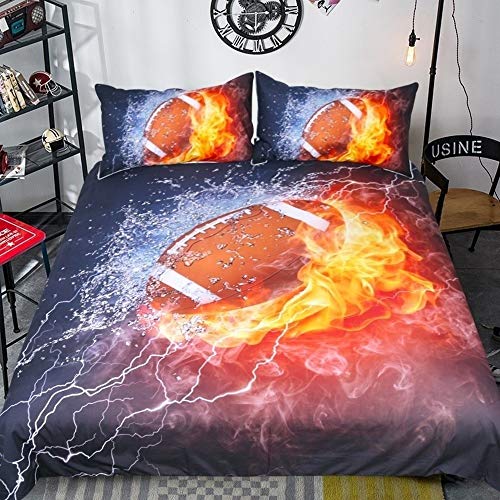 MQBHJI Housse De Couette 140X200 Enfant 3D Flame Rugby - Parure De Lit 1 Personne en Microfibre 2 Pièces avec Fermeture Éclair, Housse Couette Imprimé avec 2 Taies d'oreiller 50x75 cm Cover