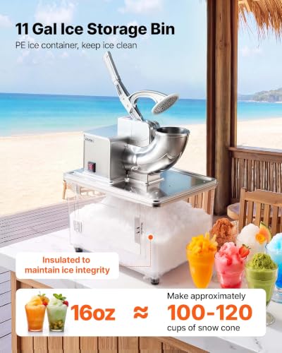 Image of VEVOR Commercial Ice Crusher 661LBS /H, 350W Electric Snow Cone Machine with 4 Blades, 2000RPM Stainless Steel Shaved Ice Machine with 11 Gal Crushed-Ice Box, for Family Restaurants Bars, Silver