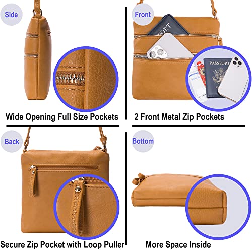 Image of Solene Small Multi Zipper Pocket Crossbody Bag with Adjustable Strap, Lightweight Travel Purse, Daily Small Messenger Pouch
