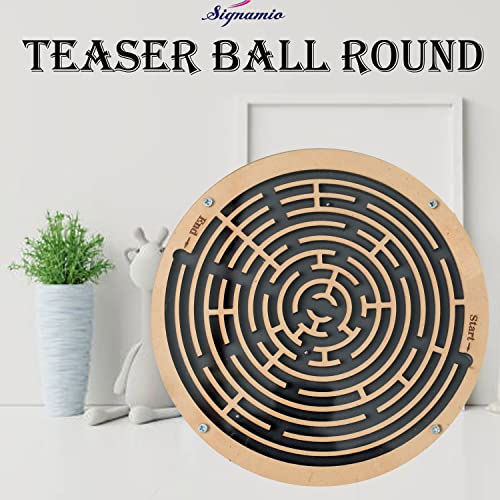 Image of SIGNAMIO Indoor Wooden Puzzle Game Round Maze Ball - Engaging Mind Games for Kids & Adults, Perfect Brain Teaser & Time Pass Activity, Ideal Wooden Board Game for All Ages