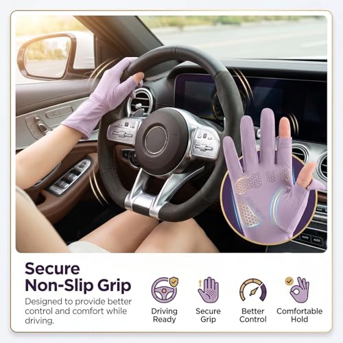 Image of 2 PCS Hand Gloves for UV Sun Protection, Breathable Sunscreen Driving Glove Cooling Arm Full Finger Ice Silk Non-Slip Touch Screen Anti Uv Gloves Mitt, Car Driving Long Glove Arm
