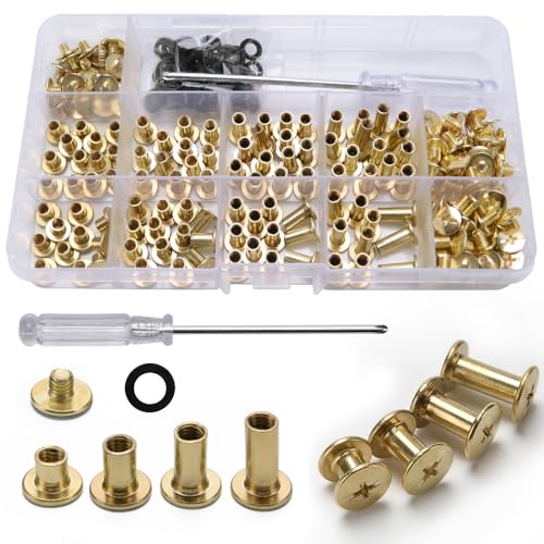 YIXISI 100 Set Chicago Vis Assortiment Kit, 4 Tailles Croix Ronde en Métal Vis de Reliure avec...