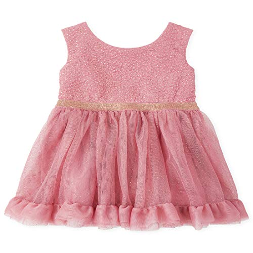 The Children s Place Girls  Baby and Toddler Foil Knit to Woven Dress, Pink Heart, 5T