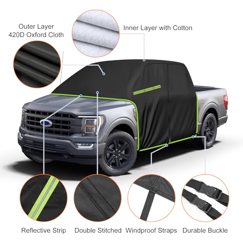 Image of Truck Cab Car Cover Waterproof All Weather - Pickup Truck Car Cover Fit for Ford F150, Chevrolet Silverado 1500, Gmc Sierra,Ram 1500 Short Bed(5.7'-6.6') with Door Zipper, Sun Rain UV Dust Protector
