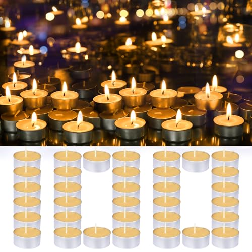 Natural Organic Beeswax Tealight Candles in Metal Aluminum Cup, Mini Beeswax Candle Bulk Unscent Smokeless 4+ Hours Burning - Yellow, Pack of 100