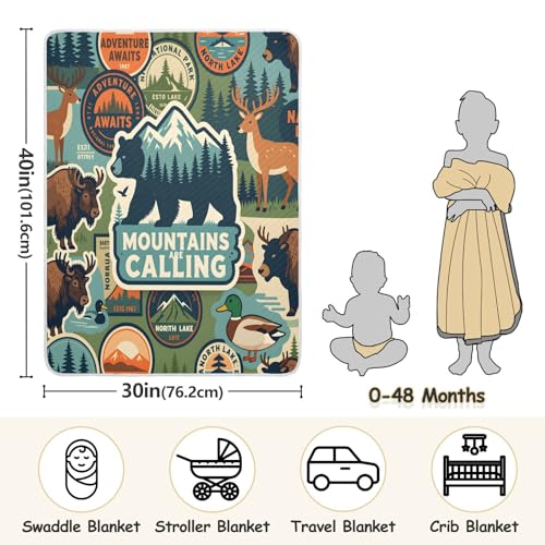 Image of Baby Swaddle Blanket for Boys Girls Soft Warm Stroller Throw Blanket for Newborn Infant Toddler 30X40in National Park Colorful Vintage Pattern
