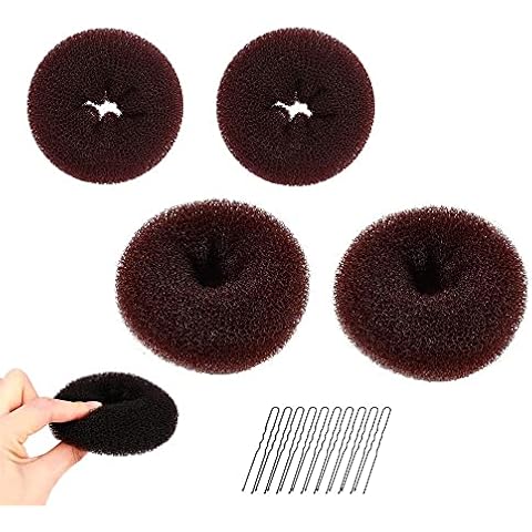 Donut Bun Maker Hair Bun Shaper Set Ring Style Donut Hair Bun Maker with 10 Hair Pins Hair Styler Maker Doughnut Former Sponge for Kids Girls Wome - (2 Medium & 2 Small + 10 Hair Pin) Cover