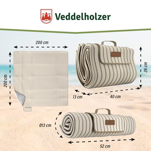 Veddelholzer 200 x 200 cm Beach Picknickdecke wasserdicht, sandfeste Stranddecke XXL isoliert & gepolstert Ideal für Outdoor, Camping, Strand, Park, Festival & Picknick Einfach faltbar & waschbar