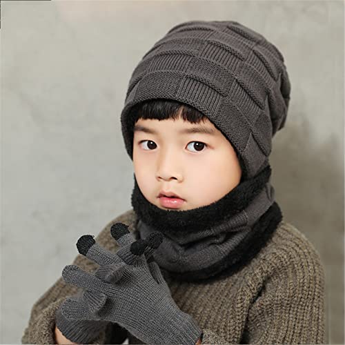 3 Pcs Boys Winter Beanie Hat Scarf Gloves Set Fleece Lined 3-10 Years Old Boys Ski Caps Kids Cold Weather Mittens Neck Warmer4