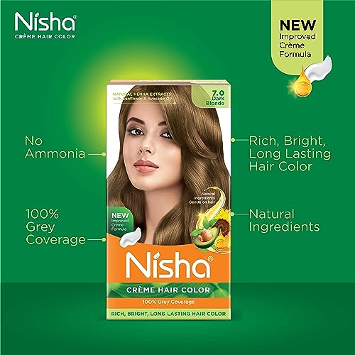 Image of Nisha Creme Hair Color, Permanent Hair Colour Dark Blonde, Silky & Shiny 100% Grey Coverage & Ammonia Free Color With Natural Henna Extract, 60G+60Ml
