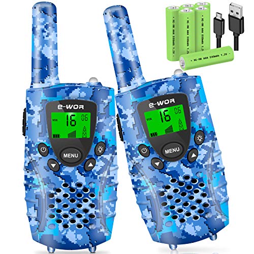 Walkie Talkies for Kids Rechargeable,2 Pack Kid Walkie Talkie Toys for Boys Girls Toddlers 3 4 5 6-12 Year Old Girl Boy Toddler Fun Outdoor Walkie-Talkies Toy Funny Gifts for Christmas Birthday(Blue)