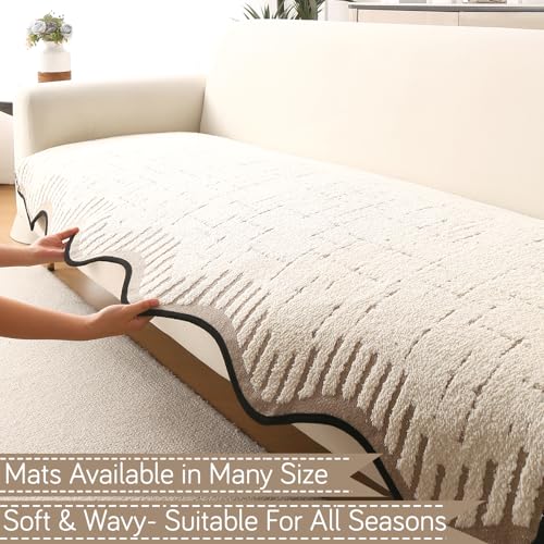 Image of HOKIPO Premium Supple Soft Wavy Sofa Cover Mat with Curve Design| Make Your Own Sofa Cover Set, Mat Length 90(D) x 90(L) cm, Cream Brown (AR-5973-CRBR)