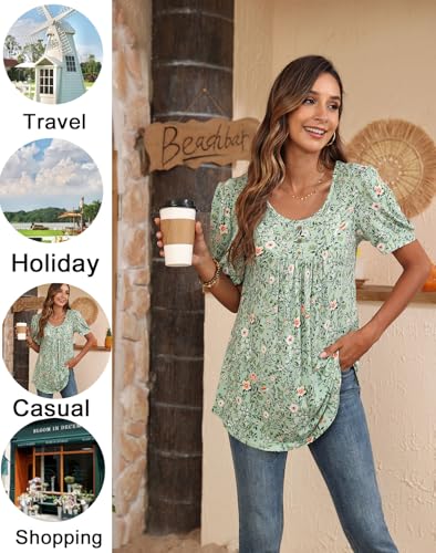 POPYOUNG Women's Tunic Loose Fit Dressy Blouse Ladies Elbow Sleeve Tops Wear with Leggings 5