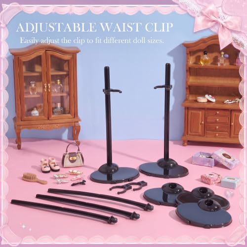 Image of Menkxi 100 Pcs Acrylic Doll Stand Display Holder Ideal Support for Dolls Action Figure Stand with Adjustable Waist Clip for 9, 10, 11 Inch Tall (Black)