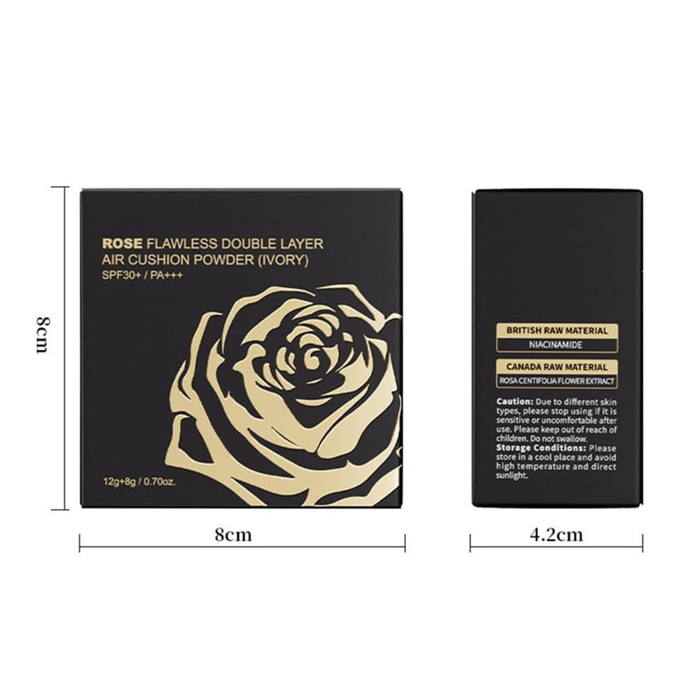 Face Powder Makeup, Finishing Powder With Puff for Natural Coverage, Rose Flawless Double Layer Air Cushion Powder, Vegan & Cruelty-Free, Natural - Image 2