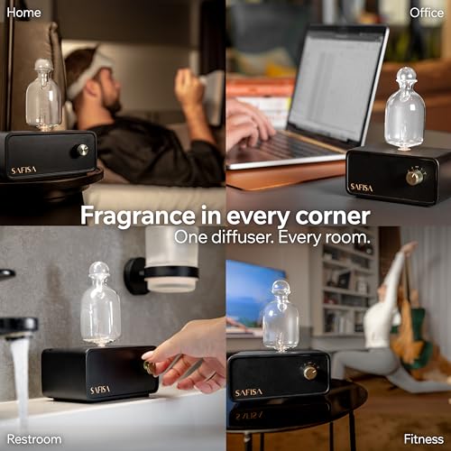 SAFISA Waterless Essential Oil Diffuser, Nebulizing Cold Air Scent Diffuser for Home, 700 Sq. Ft., Portable Glass Waterless Diffuser for Large Room, Cordless Rechargeable, Smart, Hotel-Style