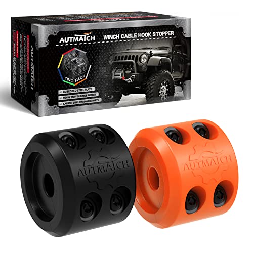 Autmatch Winch Cable Hook Stopper (2 Pack), Silicone Rubber Winch Stopper For Wire & Synthetic Rope, Winch Line Atv Utv, Shock Absorbent Prevent Pulling Bounce And Abrasion, Black & Orange #TOP6