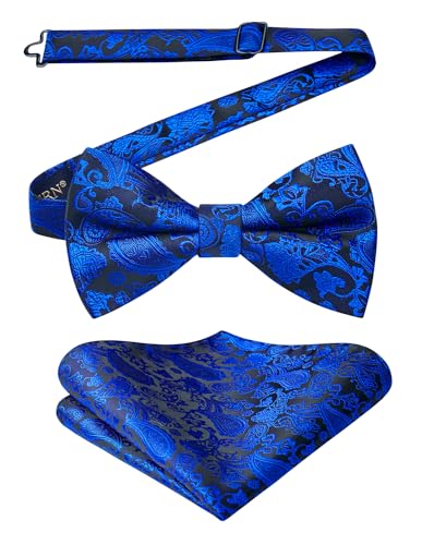 Image of HISDERN Bow Ties for Men Paisley Floral Pre-tied Bowtie Pocket Square Set Men's Formal Bow Ties Wedding Party