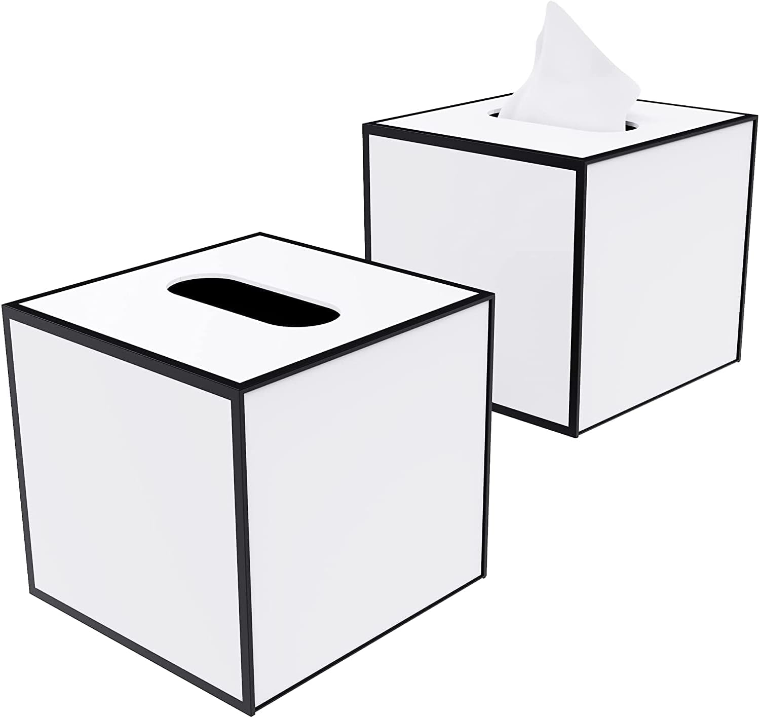 JiaWei Tissue Box Cover Square White, 2 Pack Waterproof Facial Tissue Box Holder, Decorative Toliet Paper Box, Napkin Dispenser, Foldable Display Box for Bathroom, Dressers, Night Stands, Table