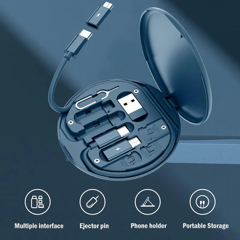 Image of All in one 60W USB Fast Charging Travel Data Cable Set Multifunctional Conversion Head Portable Multi-Type Charging Connector USB TypeC Adapter Sim Storage with Sim Eject Pin and mobile stand
