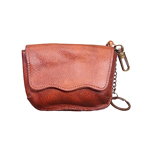 1PCS Leather Change Purse Key Coin Purse in Cowhide Leather Genuine Leather Wallet Coin Purse for Men and Women (Light brown)