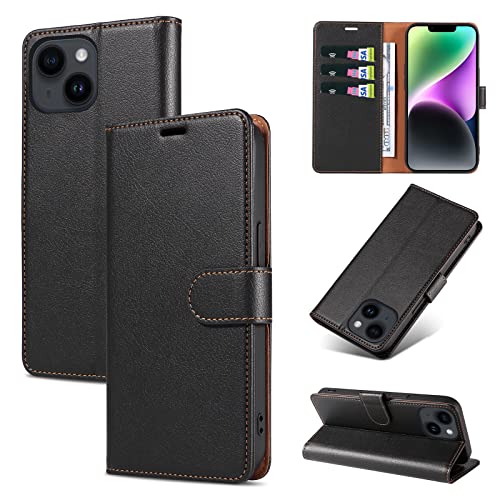 RKINC Wallet Case for iPhone 15, 3 Card Holders, Jet Black