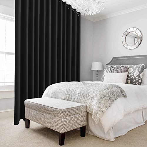 Image of DWCN Total Privacy Room Divider Blackout Curtain - Thermal Curtains for Patio Door, Living Room, Bedroom Partition and Shared Office Space, 1 Grommet Curtain Panel, 20ft Wide x 8ft Tall, Black