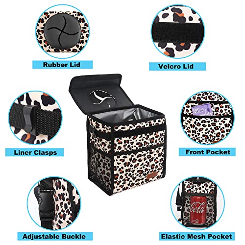 Image of Femuar Leak Proof Car Trash Bag Large Capacity Waterproof Garbage Can with Lid for SUV Leopard Print
