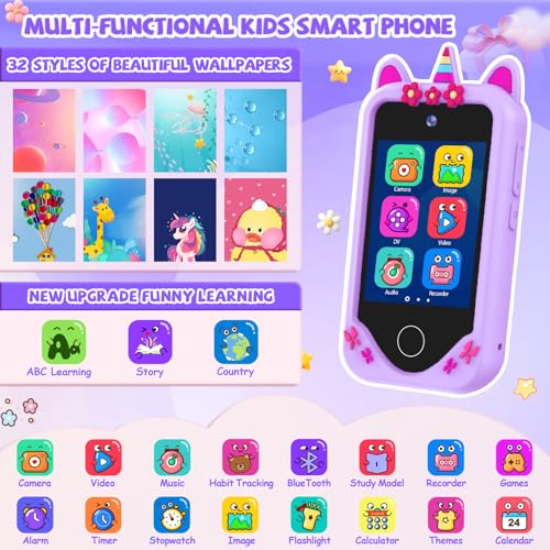 Image of Kids Smart Phone for Girls Gifts - Toddler Christmas Birthday Gift for Age 3 4 5 6 Year Old, Kids Cell Phone Toy with Touchscreen, Dual Cameras, Learning, Kid Mp3 Player, Games with 32 GB Card