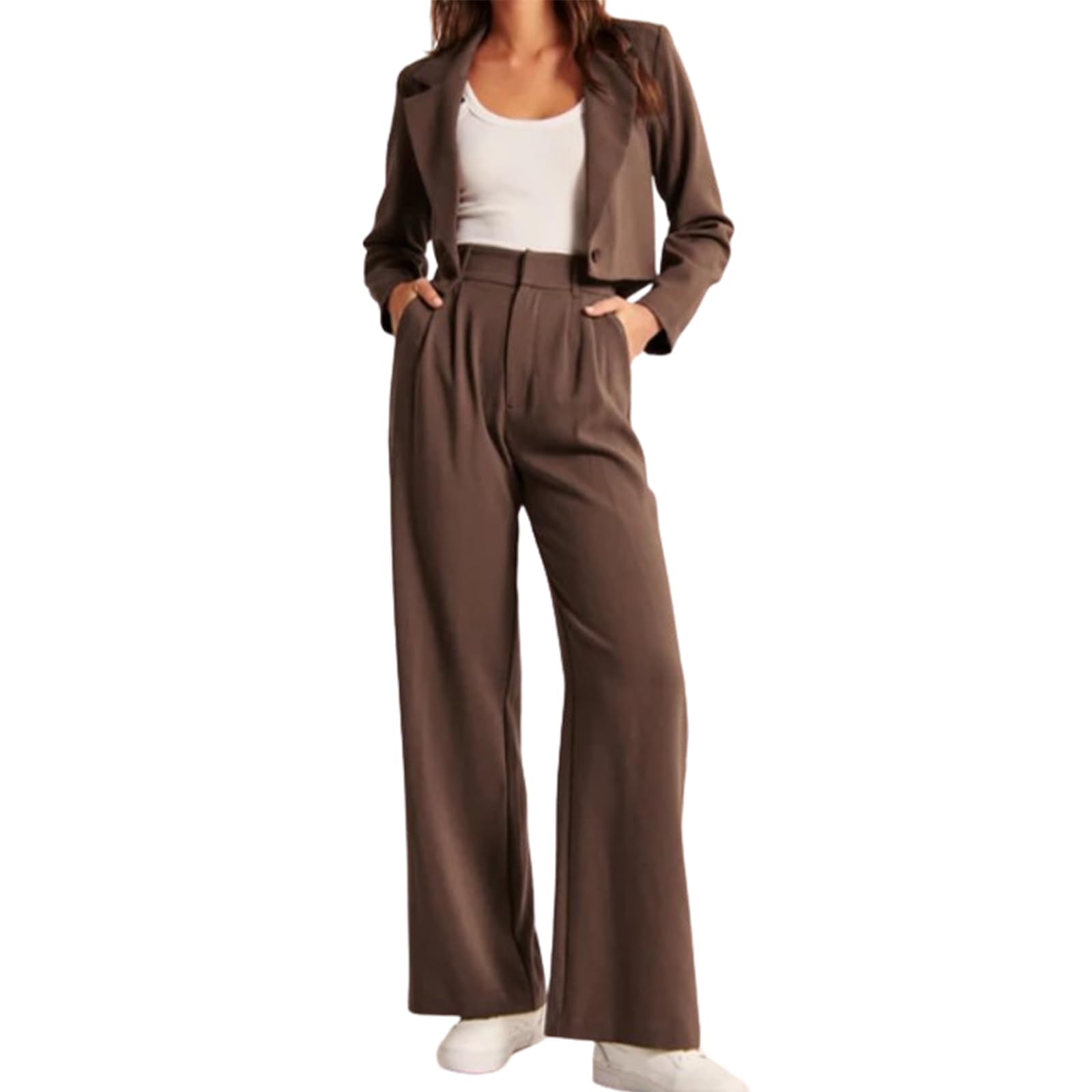 Pantalon habillé à jambes larges pour femme, pantalon taille haute, pantalon palazzo ample avec poches