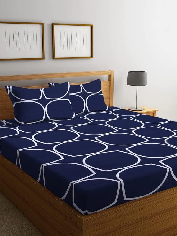 Image of DECOMIZER Super Soft Glace Cotton King Size AC Comforter II Blanket II Duvet for Double Bed with 1 Flat Bedsheet and 2 Pillow Cover - 4 Piece Comforter Set - NavyOval-300 TC