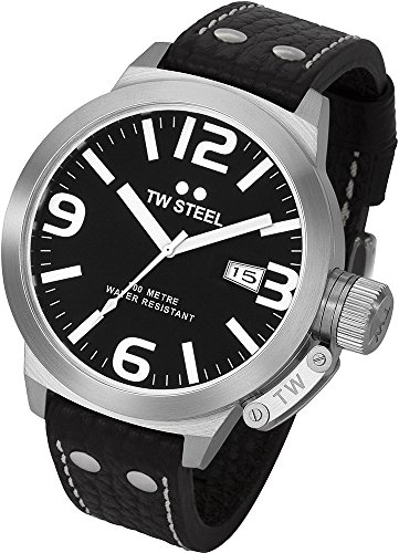 TW Steel TW22 - Reloj analógico de Cuarzo Unisex con Correa de Piel, Color Negro