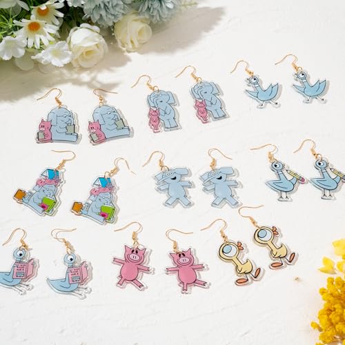 Back to School Earrings Set - 9Pairs Cute Elephant Pig Pigeon Bird Book Character Studs Dangle Drop Earrings Gift for Teachers Women Back to School Jewelry Teacher Appreciation Gift Favor 6