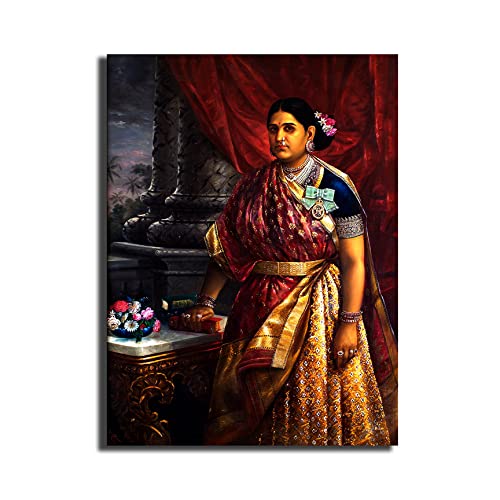 Image of Sikhash Raja Ravi Varma Canvas Painting, Classic Art, Indian Art, Wall Art for Living Room, Unframed, Multicolor, 23x17 inches (58x43 cm, Maharani Lakshmi Bayi)